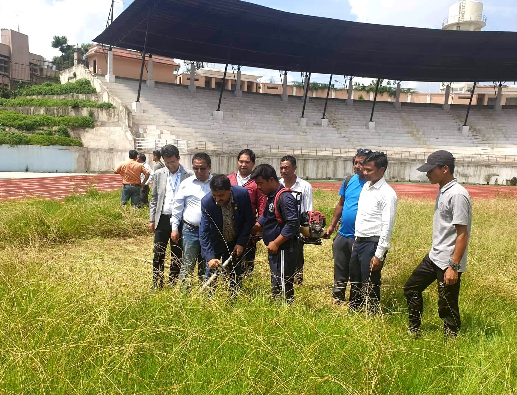 दशरथ रंगशालाको मैदान निर्माणको काम सुरु