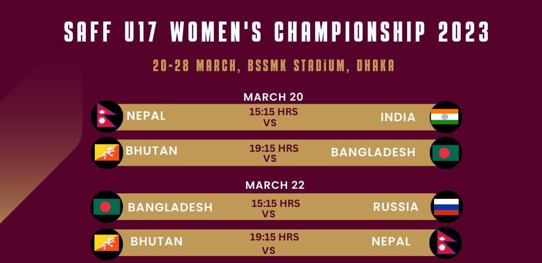 महिला साफ यू-१७ रुसले खेल्ने, नेपालको पहिलो प्रतिद्वन्दी भारत
