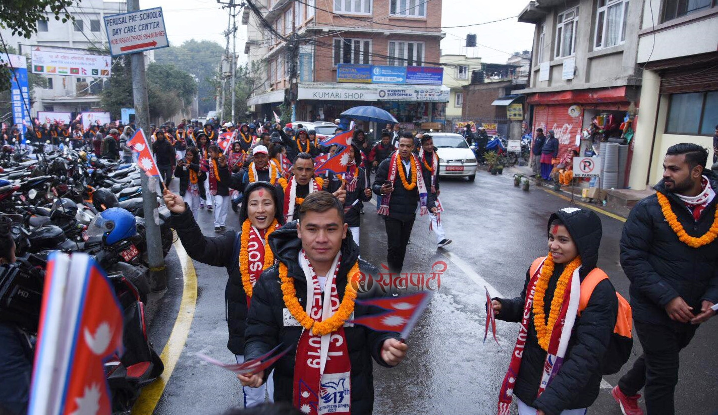 वर्षाको कारण खेलाडीको नगर परिक्रमा प्रभावित