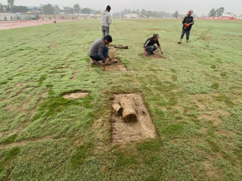 पोखरा रंगशालामा दुबो राख्ने काम सुरु